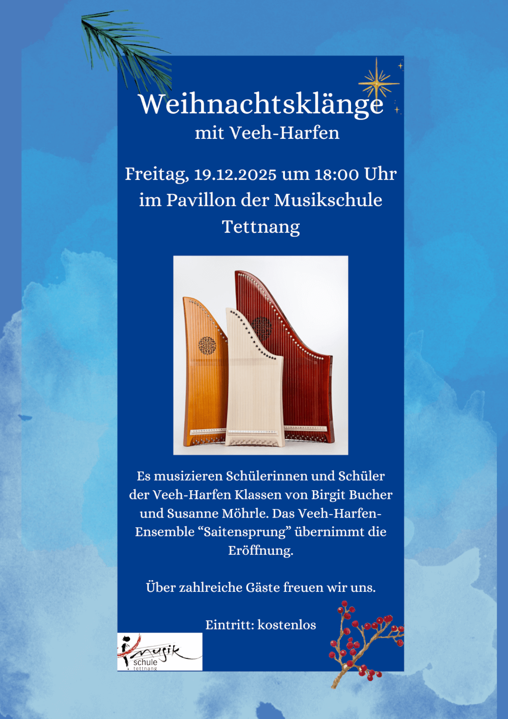 Weihnachtsklänge mit Veeh-Harfen @ Pavillon der Musikschule